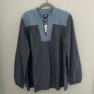NWT Women's Chambray Mix Peasant Top size Large Tall